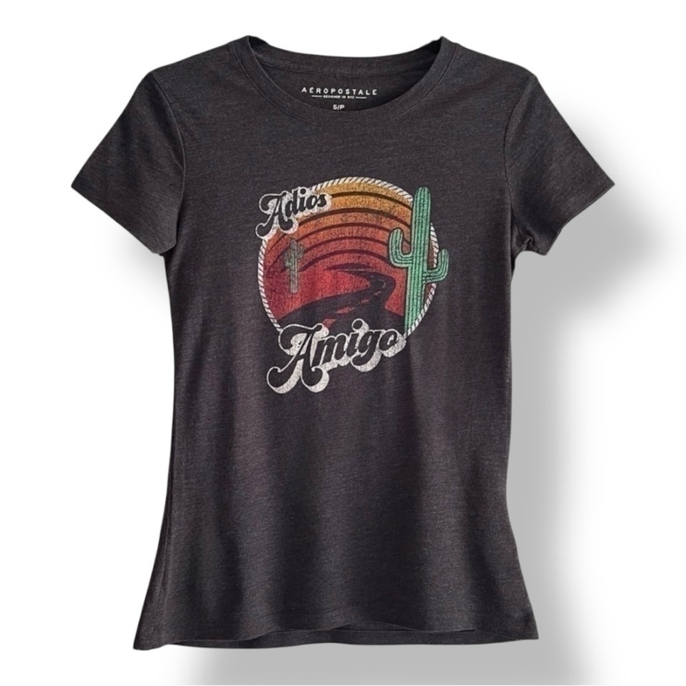 Aeropostale Adios Amigo Graphic Tee - Dark Heather Charcoal Gray‌‌‌‌‌‌‌‌‌‌‌‌‌